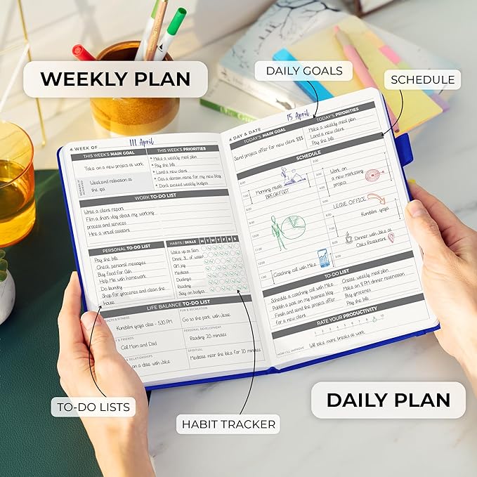 Clever Fox Daily Planner – Undated Planning Notebook with Hourly Schedule & To-Do List – Personal Day Task & Work Organizer, 6 Months (Dark Blue)-DeskLoop Office