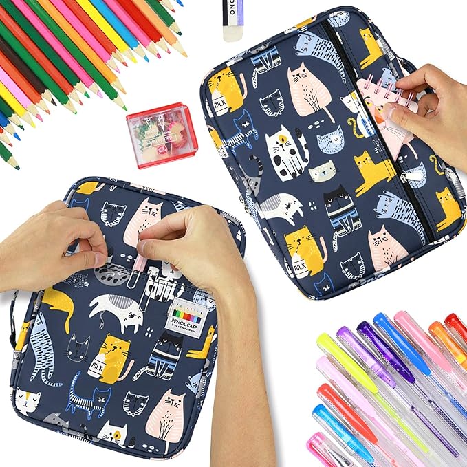 YOUSHARES Colored Pencil Case 166 Slots Pen Case Organizer with Handy Wrap & Zipper, Multilayer Holder for Prismacolor Colored Pencils & Gel Pen (Sports Cat)-DeskLoop Office