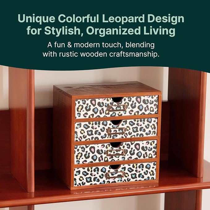 Colorful Leopard Print Wooden Desk Organizer - Image 5