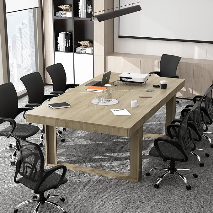 ECACAD 7FT Conference Table for 6-8 People, Large Rectangular Meeting Table, Modern Seminar Table for Office Meeting Conference Room, Brown (86.6”L x 47.2”W x 29.4”H)-DeskLoop Office