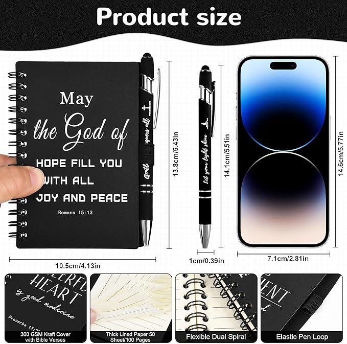 Christian Prayer Journal Spiral Black Notebooks Bulk Small Notepad with Pens - Small Notepads (4.13”x5.43”) - inspirational Gifts for male, Church Members & Bible Study Groups (30 sets Black)-DeskLoop Office