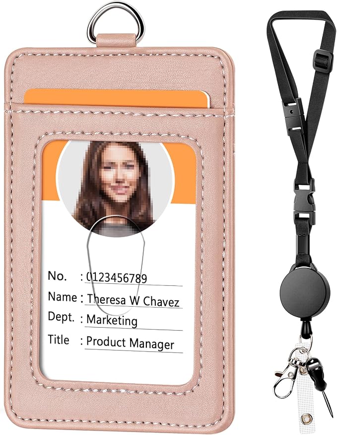 Leather Badge Holder and Adjustable Retractable Lanyards, Quick Release Buckle by Coloryourlife