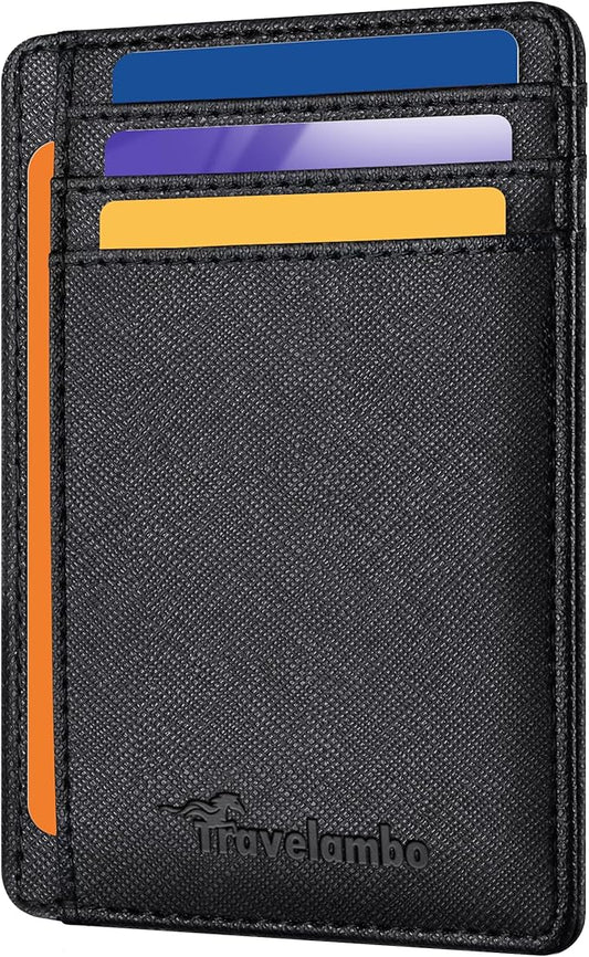 Travelambo Slim Wallet Front Pocket Minimalist Leather RFID Blocking Medium Size by Travelambo