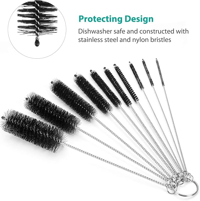 CiaraQ Bottle Cleaning Brushes, 8 Inch Nylon Tube Brush Set | Black Cleaner - Image 4