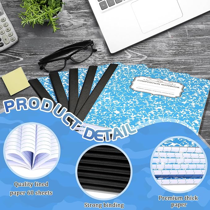 Seajan 20 Pack Composition Notebooks, Wide Ruled Paper, 7-1/2" x 9-3/4" Marble - Image 3