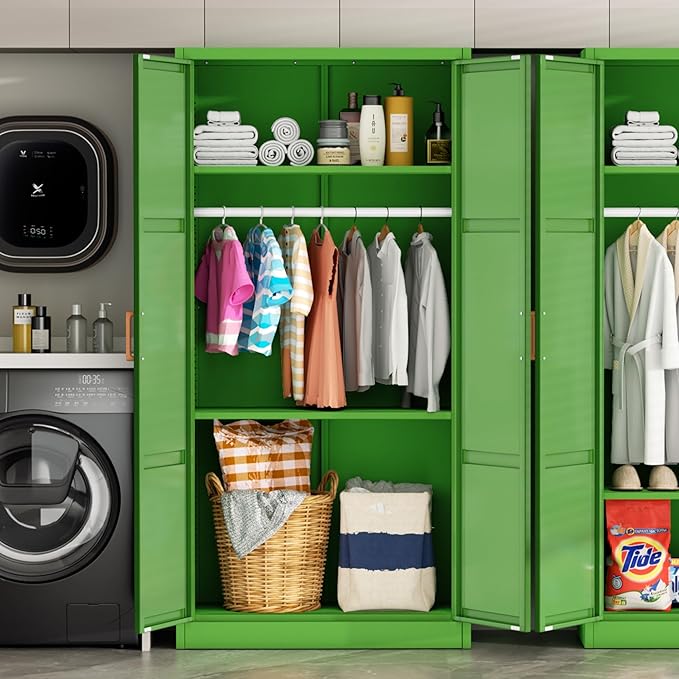 Greenvelly Metal Storage Wardrobe Cabinet with Lock, 71" Green Metal Wardrobe Closet for Hanging Clothes with Doors and Shelves, Modern Steel Clothes Closet for Home, Office and Bedroom, School,Gym-DeskLoop Office