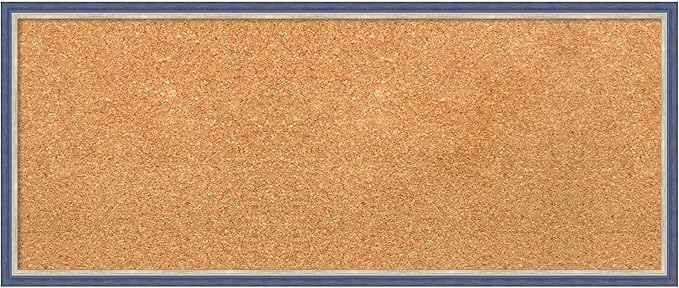 Amanti Art Natural Cork Board for Wall, 13x31 Vision Board with Blue Wood Frame, Medium Corkboard Office Decor for Home Organization, Modern Contemporary Corkboard Pinboard to display items for home-DeskLoop Office