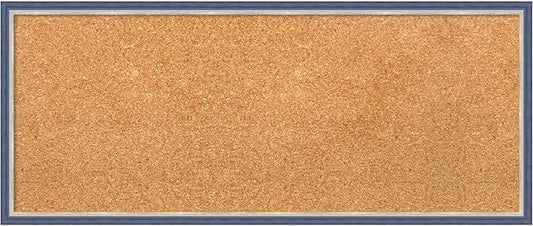 Amanti Art Natural Cork Board for Wall, 13x31 Vision Board with Blue Wood Frame, Medium Corkboard Office Decor for Home Organization, Modern Contemporary Corkboard Pinboard to display items for home-DeskLoop Office