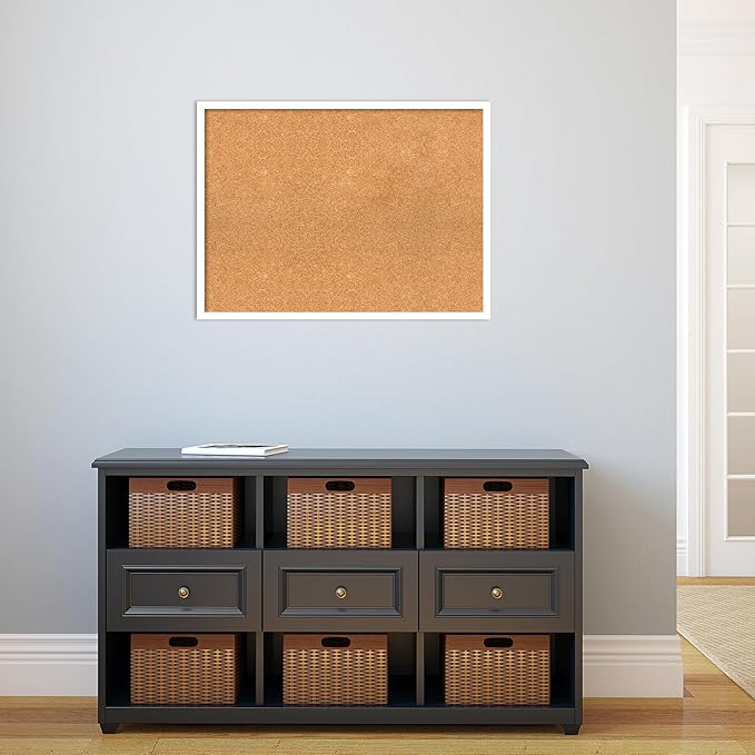 Amanti Art Natural Cork Board for Wall, 23x31 Vision Board with White Frame, Large Corkboard Office Decor for Home Organization, Modern Corkboard Pinboard to Display Items for Home Organization in-DeskLoop Office