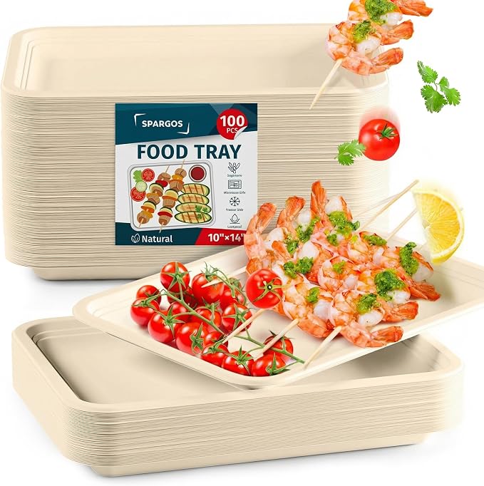 SPARGOS 100 Pack 14 Inch Heavy Duty Disposable Trays by Spargos