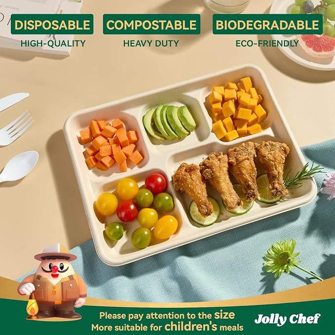JOLLY CHEF Compostable  Compartment  *   Paper Plates Heavy - Image 3