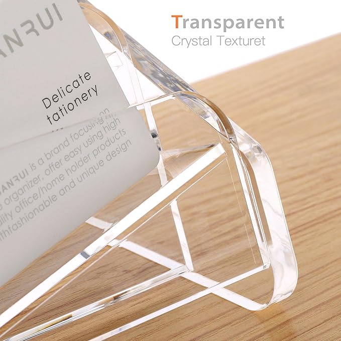 SANRUI Business Card Holder for Desk, Slant Clear Acrylic Desktop Cards Organizer, 2 Tier 4 Slots, Holds 240 Cards-DeskLoop Office