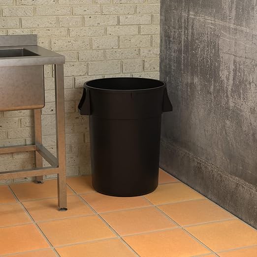 44 Gallon Black Round Commercial Trash Can-DeskLoop Office