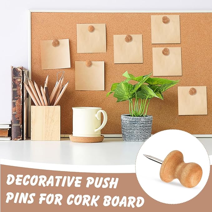 Sawysine 80 Pcs Wood Push Pins, Cute Thumb Tacks Decorative Push Pins - Image 4