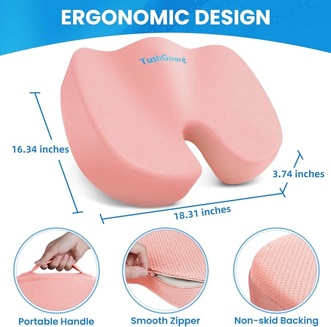 TushGuard Seat Cushion for Office Chair Memory Foam Non-Slip Cushion Back - Image 2