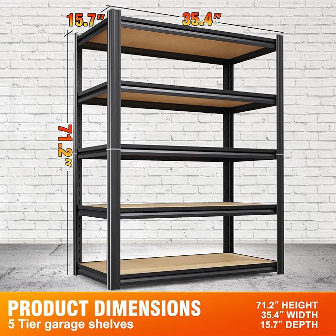 Storage Shelves, Adjustable Shelving Unit, 5T Wood Garage Shelving, Heavy Duty - Image 2