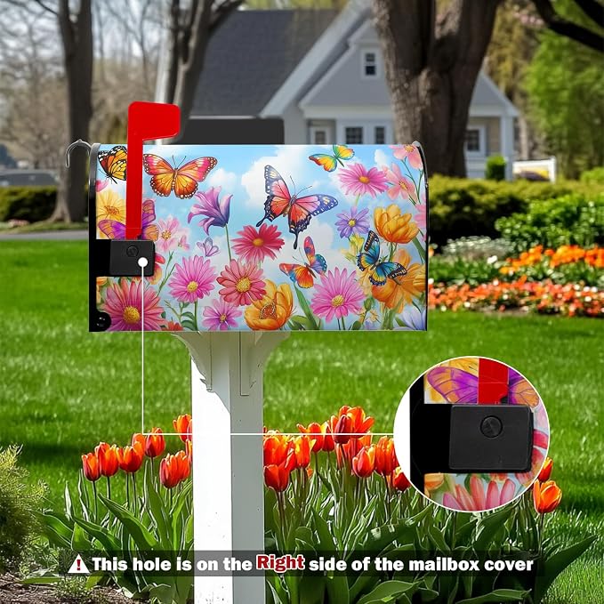 Spring Flower Mailbox Covers Magnetic Floral Flowers Colorful Butterfly Post - Image 3