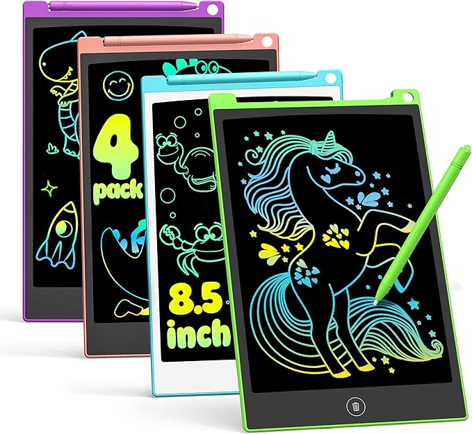 TECJOE 4 Pack LCD Writing Tablet, 8.5 Inch Colorful Drawing Board, Kids Travel by TECJOE