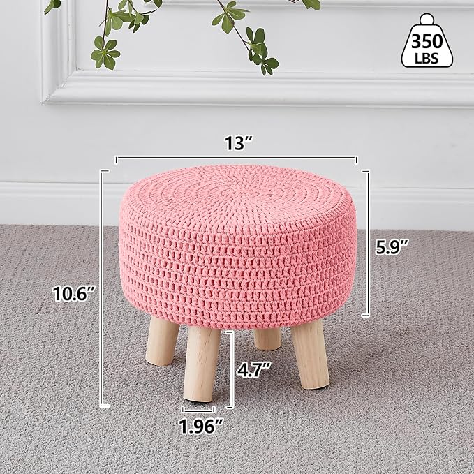 Wimarsbon Pouf Ottoman, 100% Cotton Knitted Boho Footstool, Round Footrest - Image 3