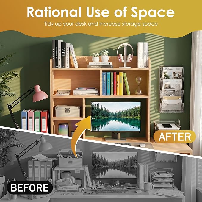 SUPER DEAL Desktop Bookshelf, Countertop Storage Hutch - Image 7