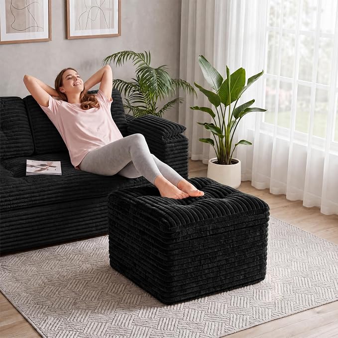 23.6in Pouf Ottoman, Corduroy Ottoman Foot Rest - Image 7