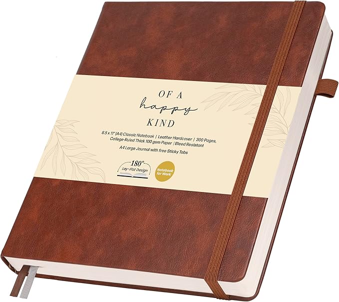 Thick Lined Journal Notebook 8.5x11" with Big A4 Hardcover Leather - Brown - 300 Pages College Ruled Large with Sticky Tabs, Pockets, and Pen Loop for Writing and Journaling - Hardback Men and Women-DeskLoop Office