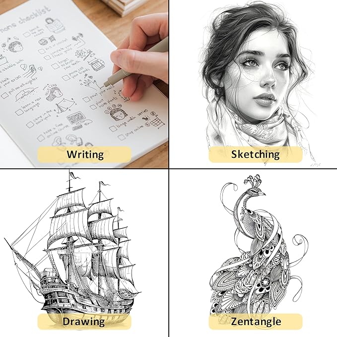 Micro Fineliner Pens 12 Size/Set, Ultra Fine Fineliner Pen, Chisel Pens, Brush Marker Pen, Water-based Black Pigment Ink, Drawing Journaling Doodle Supplies for Artists, Designers, Students-DeskLoop Office