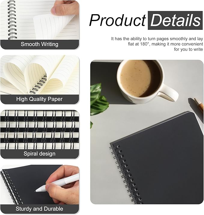 miikoul 100 Packs A5 Spiral Notebooks, Black Ruled Notebooks Bulk, 8.3"×5.5", 60 Sheets/120 Pages, Hardcover Lined Journal Notepad Travel Notebooks for Office and Back to School Supplies-DeskLoop Office