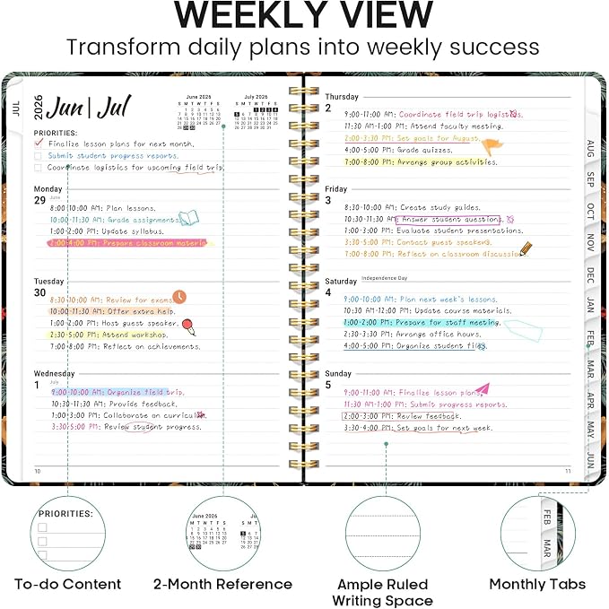 Academic Planner 2026-2027, Weekly and Monthly Calendar Book, July 2026 – June - Image 3