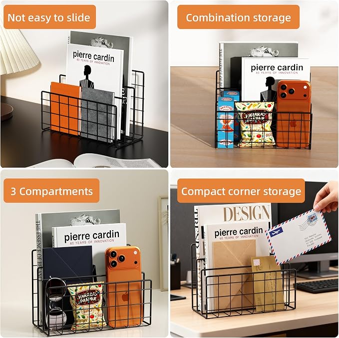 3-Slot Metal Mesh Desk Mail Organizer, Letter Sorter File Holder - Image 7