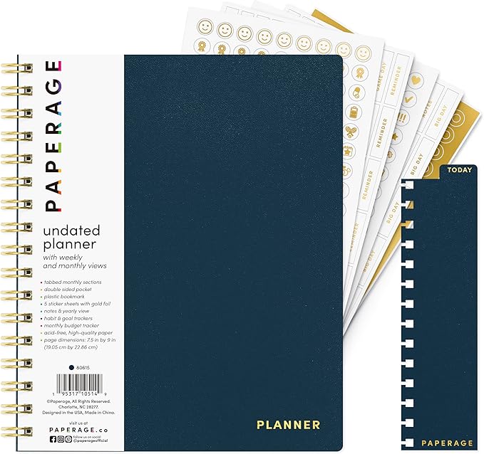 PAPERAGE Undated 12 Month Weekly & Monthly Planner by PAPERAGE