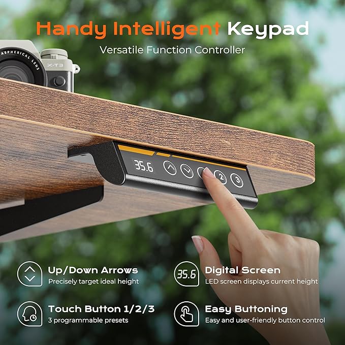 Huuger 63 x 28 Large Electric Standing Desk, Height Adjustable Computer Desk, 27.6" Deep Desktop, Stand up Gaming Office Table with 2 Hooks, 3 Preset Heights, for Home Office, Rustic Brown-DeskLoop Office
