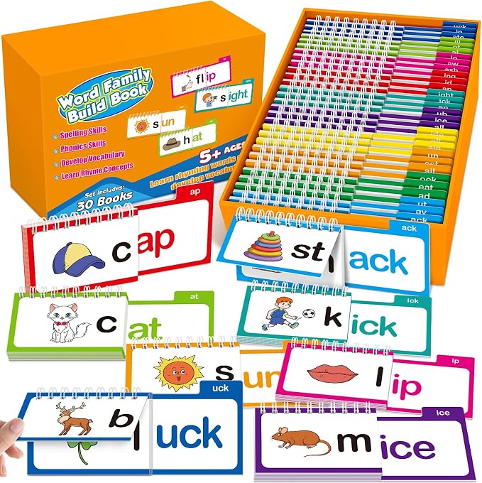 Phonics Flash Cards Word Family Build Book, Learn to Read 30 Read and Rhyme by Edulok