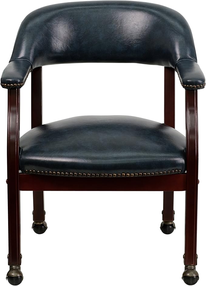 EMMA + OLIVER Navy Vinyl Luxurious Conference Chair with Casters-DeskLoop Office