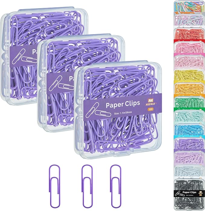 NEEWAY Small Paper Clips, 1.1 Inch Vinly Coated Colored Paperclips, 3 Pack of by NEEWAY