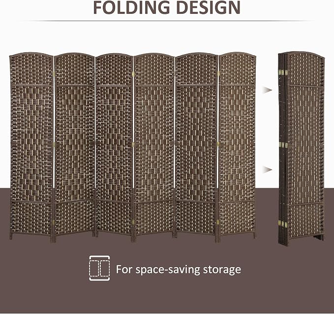 HOMCOM 6 Panel Room Divider, Hand-Woven Freestanding Wall Partition - Image 3