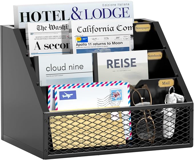 Mail Organizer Countertop, Wooden Mail Holder, 4 Slot Letter Holder by Yelinkws