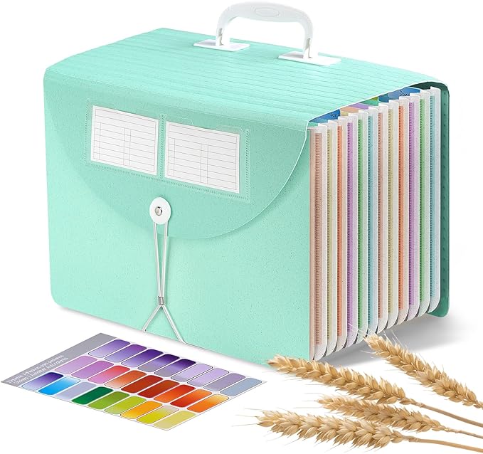 Agoer 13 Pockets Accordion File Organizer, Wheat Straw Expanding File Folder by Agoer
