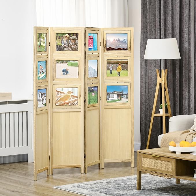NicBex Room Divider 4 Panel Room Dividers with Photo Frames and Cardstocks Partition Room Dividers and Folding Privacy Screens 5.6 FT Wall Divider for Room Separation,63" W x 0.75" D x 67" H, Natural-DeskLoop Office