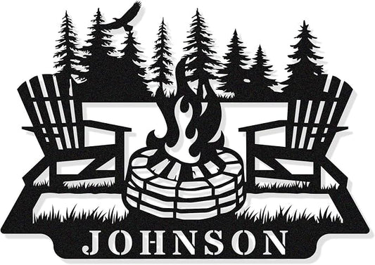 Personalized Campfire Name Metal Signs, Camper Decor, Custom Family Name Sign by HYTSIGN