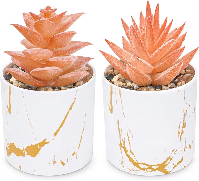 Der Rose Set of 2 Fall Artificial Succulent Plants, Mini Fake Succulents by DerRose