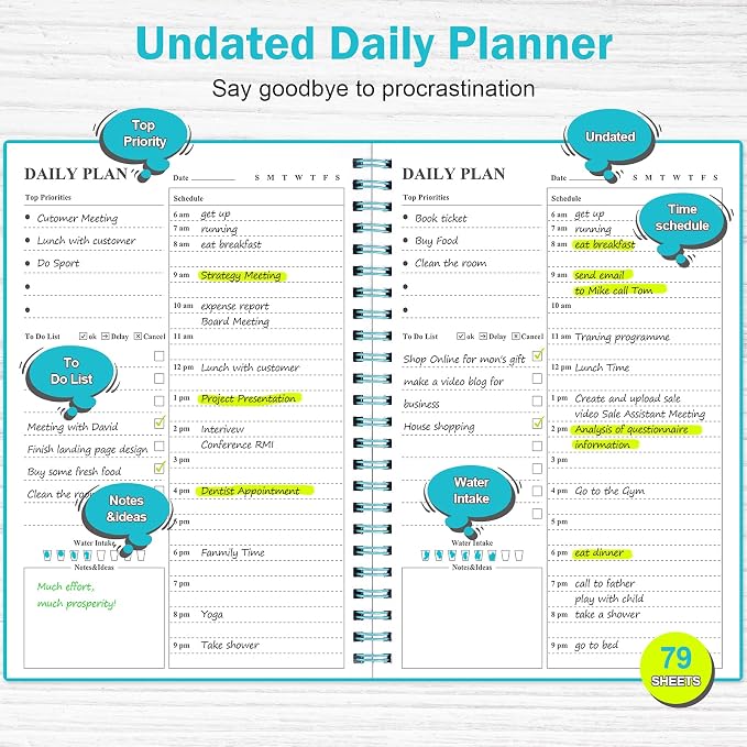 Daily Planner Undated, Asten To Do List Notebook Hourly Schedules Spiral - Image 2