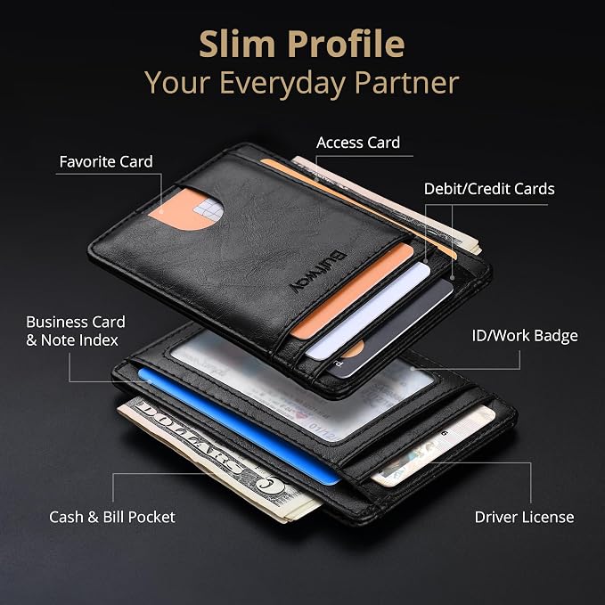Buffway Slim Minimalist Front Pocket RFID Blocking Leather Wallets - Image 3