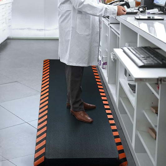FEATOL Anti Fatigue Mats Industrial 2 Packs, Ergonomic Standing Floor Mat for Work for Stand, Black with Orange Border Safety 20" x 59"-Support for Leg & Back Pain-DeskLoop Office