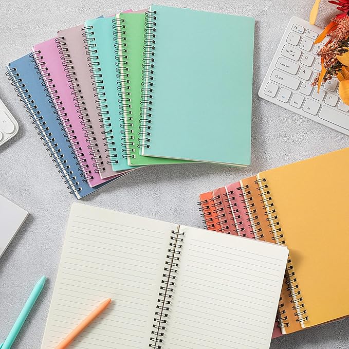 Fuutreo 12 Pcs Spiral Notebook for Work A5 8.3 x 5.7 Inch College Ruled Spiral Journal Notebook Kraft Cover Ruled Paper, 12 Color, 60 Sheets, 120 Pages for Office School(Candy Color)-DeskLoop Office