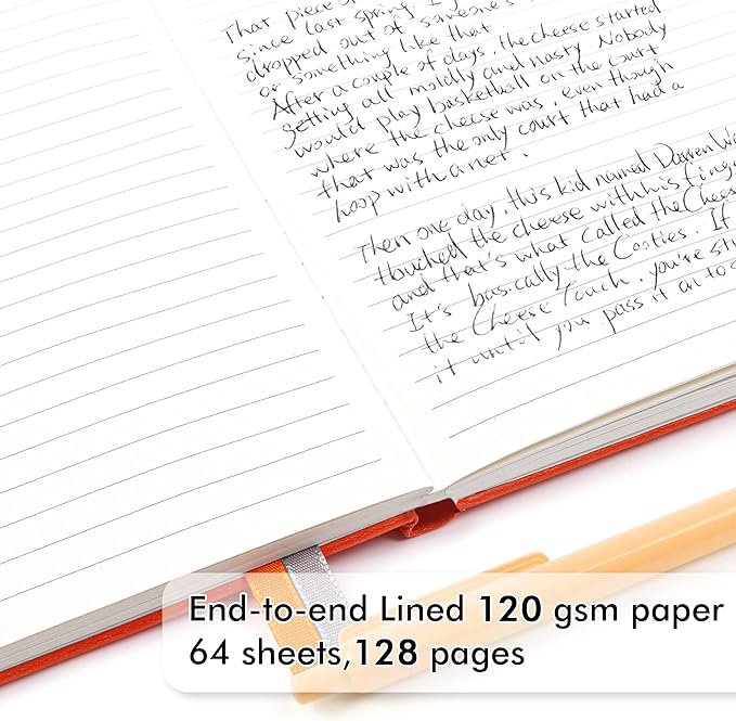 feela 24 Pack Journal Notebook for Work, Business Notebook Bulk Hardcover Lined Writing Journal with Pen Holder for Men Women Note Taking, with 24 Black Pens, 120 GSM, 5.1”x8.3”, A5, Orange-DeskLoop Office
