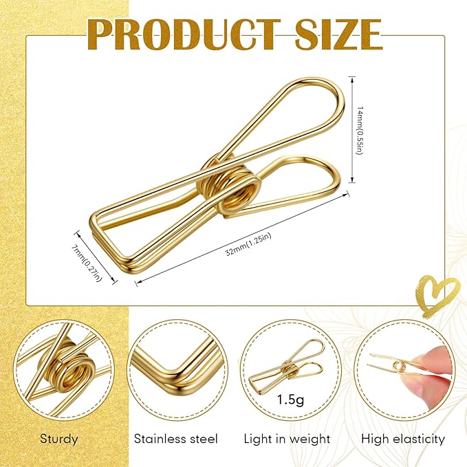 100 Pcs Paper Clips Metal Wire Hollow Out Clothespins Multi Purpose Utility - Image 2