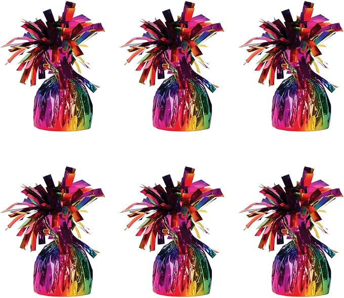 Beistle 6 Piece Rainbow Metallic Plastic Wrapped Balloon Weights by Beistle