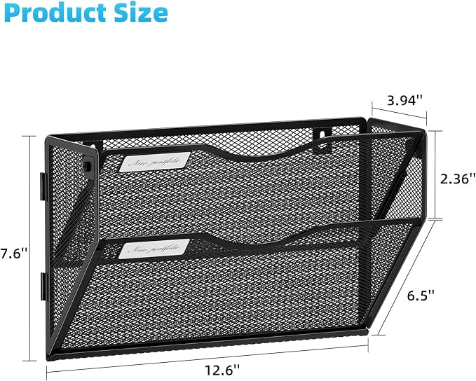 Marbrasse Wall File Holder 2-Tier Hanging Wall File Organizer, Mesh Mail Holder - Image 4
