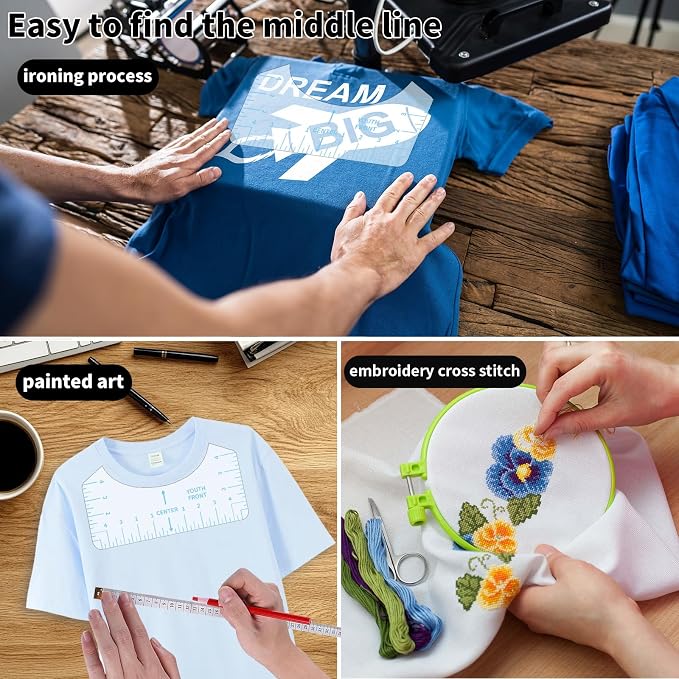 9pcs Tshirt Ruler Guide for Vinyl Alignment, T Shirt Rulers to Center Designs - Image 6